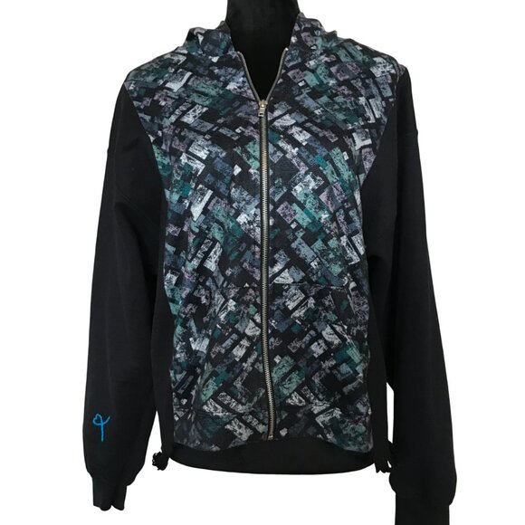 Upcycled Zippered Hoodie, M: Zip-Up Jacket, Campus Sweatshirt, Hipster Grunge - Picture 6 of 11